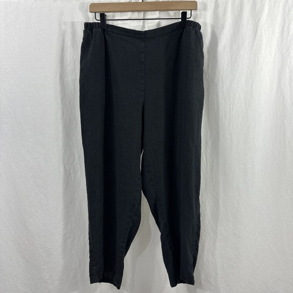 Flax Black Elastic Waist Pull On Crop Pants Womens Size L Lagenlook Comfort